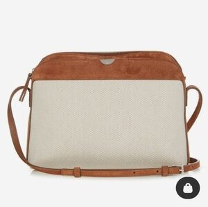 The row MULTI-POUCH CANVAS AND SUEDE CROSS-BODY BAG IN CREAM AND BISCUIT-TAUPE